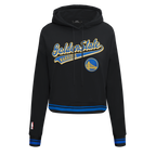 NBA GOLDEN STATE WARRIORS SCRIPT TAIL CHANDAIL À CAPUCHON COURT EN MOLLETON CÔTELÉ POUR FEMME (NOIR/BLEU ROYAL/NOIR)