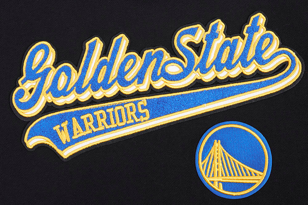 NBA GOLDEN STATE WARRIORS SCRIPT TAIL CHANDAIL À CAPUCHON COURT EN MOLLETON CÔTELÉ POUR FEMME (NOIR/BLEU ROYAL/NOIR)