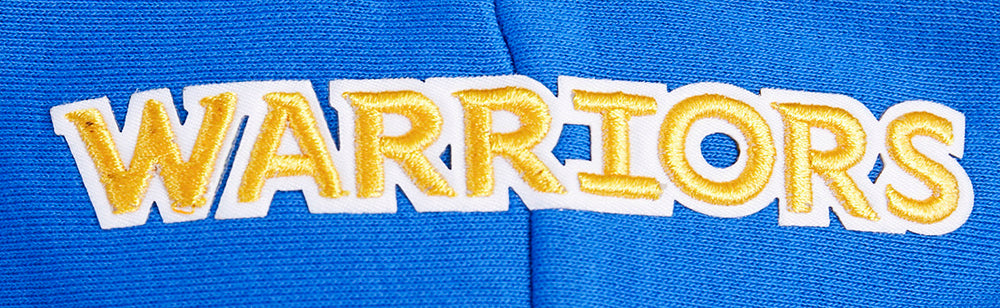 NBA GOLDEN STATE WARRIORS SCRIPT TAIL WOMEN'S RIB FLEECE CROPPED PULLOVER HOODIE (ROYAL BLUE)
