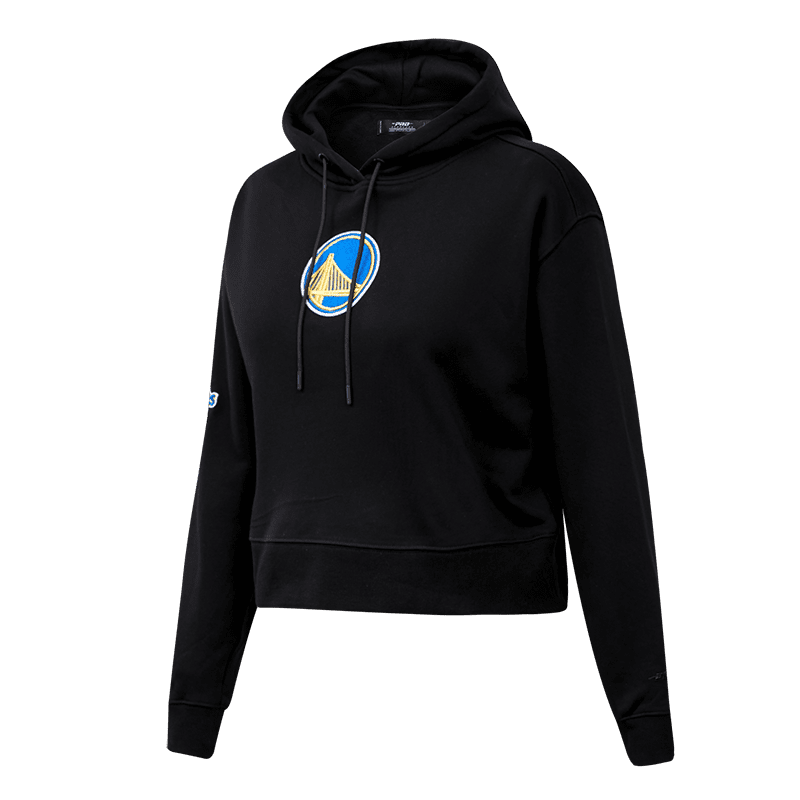 NBA GOLDEN STATE WARRIORS CLASSIC WOMEN'S CROPPED PULLOVER HOODIE (BLACK)