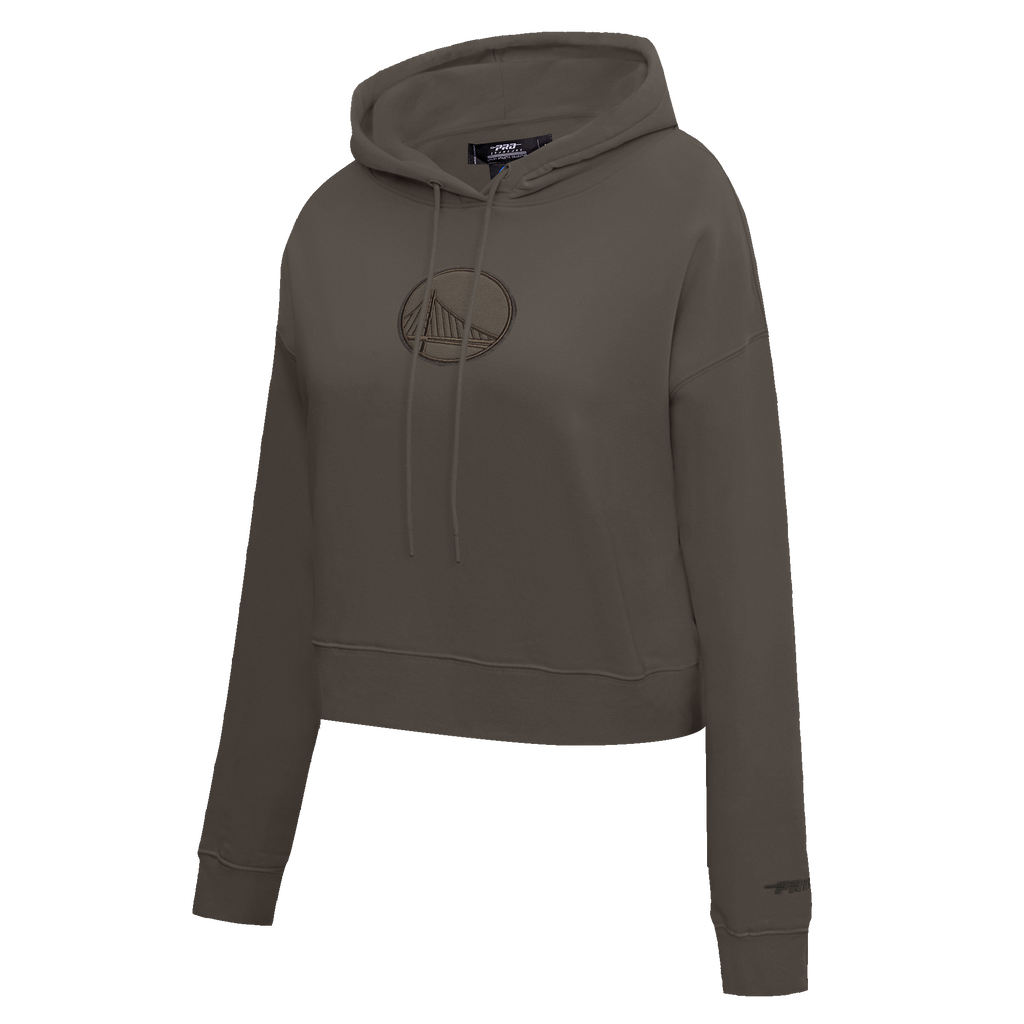 NBA GOLDEN STATE WARRIORS NEUTRAL CROPPED WOMEN'S PULLOVER HOODIE (DARK TAUPE)