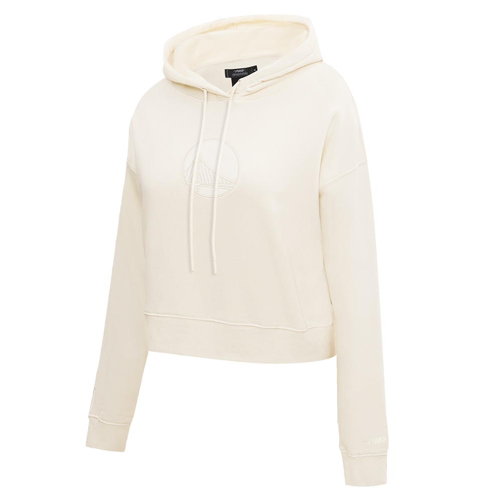 NBA GOLDEN STATE WARRIORS NEUTRAL WOMEN'S CROPPED PULLOVER HOODIE (EGGSHELL)