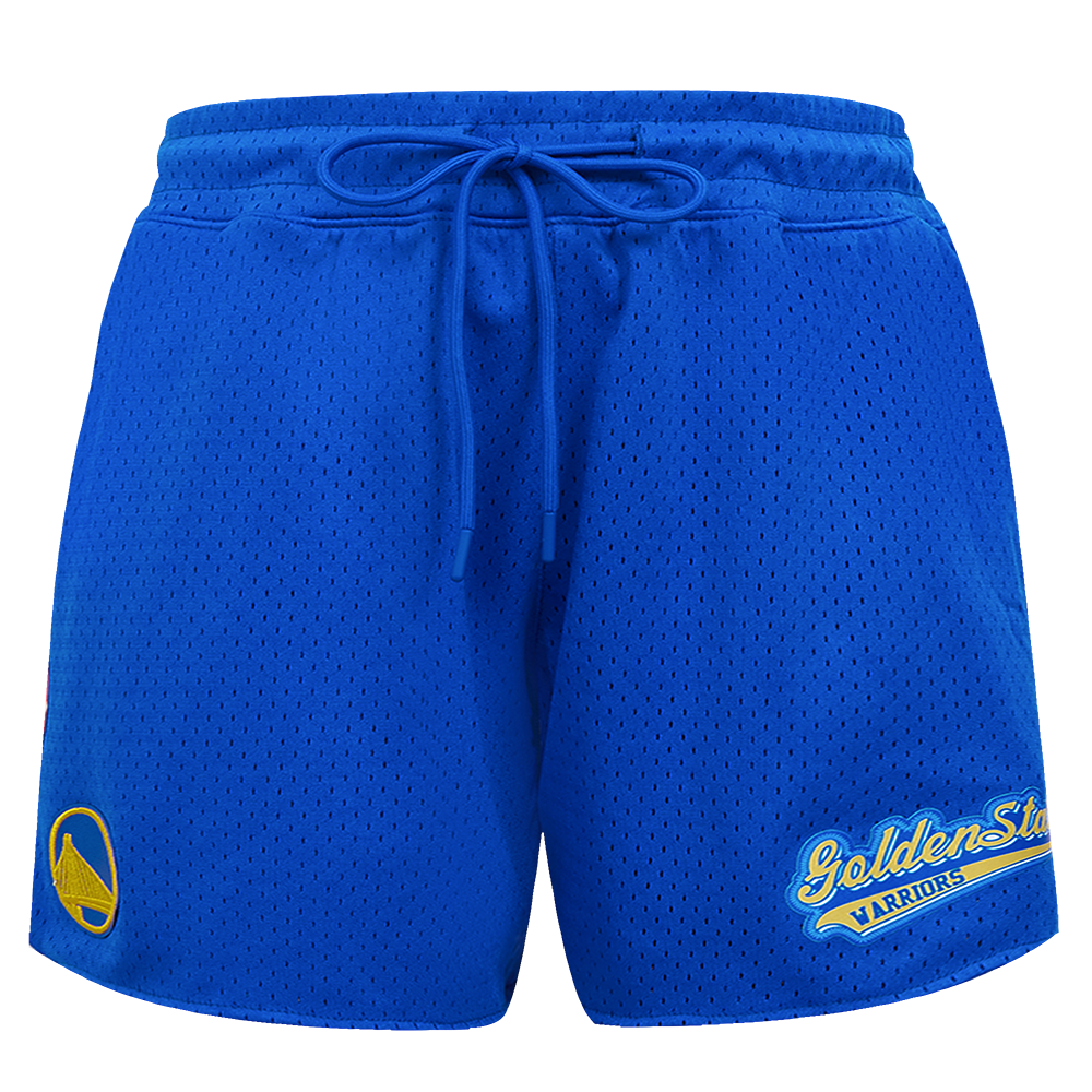 NBA GOLDEN STATE WARRIORS SCRIPT TAIL WOMEN'S MESH SHORT (ROYAL BLUE)