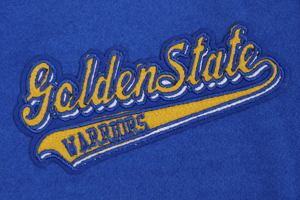 NBA GOLDEN STATE WARRIORS SCRIPT TAIL WOMEN'S WOOL VARSITY JACKET (ROYAL BLUE/WHITE)