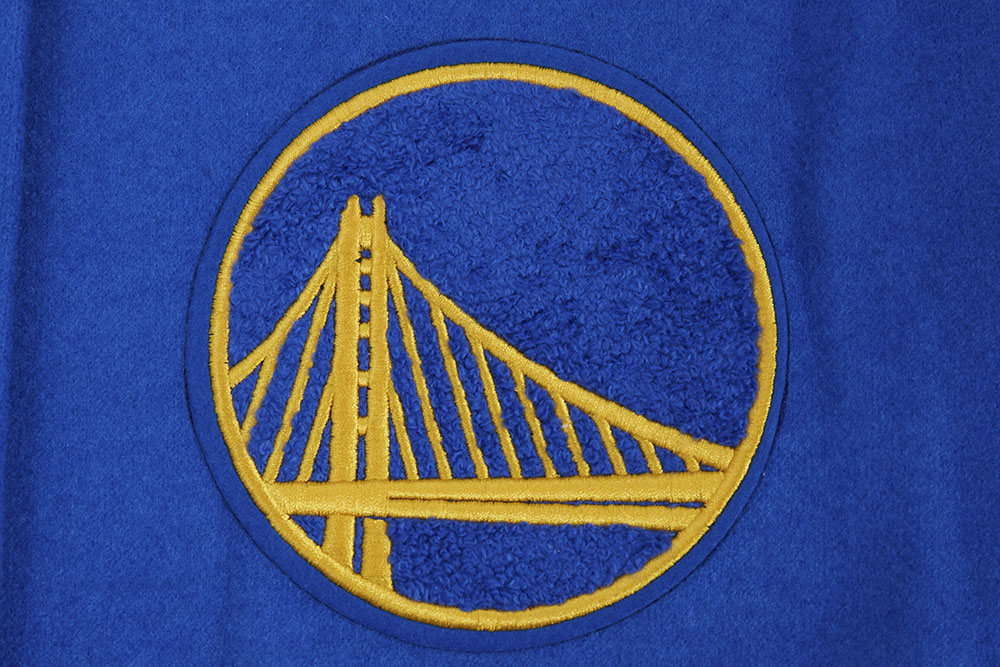NBA GOLDEN STATE WARRIORS SCRIPT TAIL WOMEN'S WOOL VARSITY JACKET (ROYAL BLUE/WHITE)