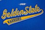 NBA GOLDEN STATE WARRIORS SCRIPT TAIL WOMEN'S WOOL VARSITY JACKET (ROYAL BLUE/WHITE)