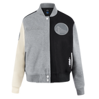 NBA GOLDEN STATE WARRIORS REVERSE FRENCH TERRY WOMEN'S VARSITY JACKET (BLACK/GRAY/EGGSHELL)