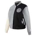 NBA GOLDEN STATE WARRIORS REVERSE FRENCH TERRY WOMEN'S VARSITY JACKET (BLACK/GRAY/EGGSHELL)