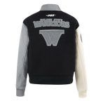 NBA GOLDEN STATE WARRIORS REVERSE FRENCH TERRY WOMEN'S VARSITY JACKET (BLACK/GRAY/EGGSHELL)