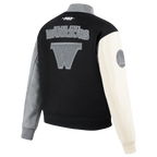 NBA GOLDEN STATE WARRIORS REVERSE FRENCH TERRY WOMEN'S VARSITY JACKET (BLACK/GRAY/EGGSHELL)