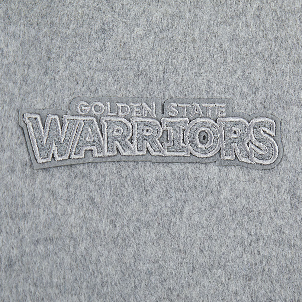 NBA GOLDEN STATE WARRIORS REVERSE FRENCH TERRY WOMEN'S VARSITY JACKET (BLACK/GRAY/EGGSHELL)