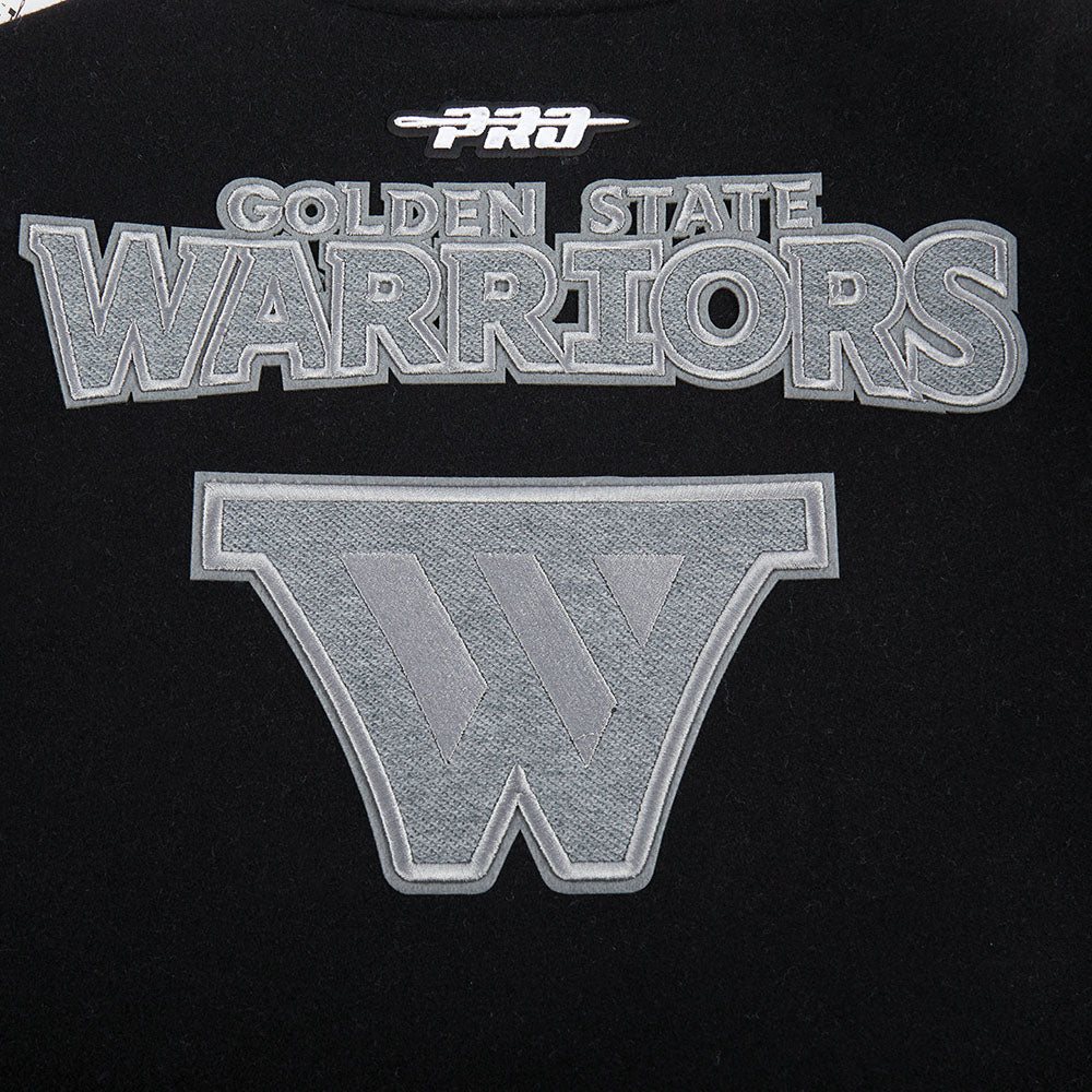 NBA GOLDEN STATE WARRIORS REVERSE FRENCH TERRY WOMEN'S VARSITY JACKET (BLACK/GRAY/EGGSHELL)
