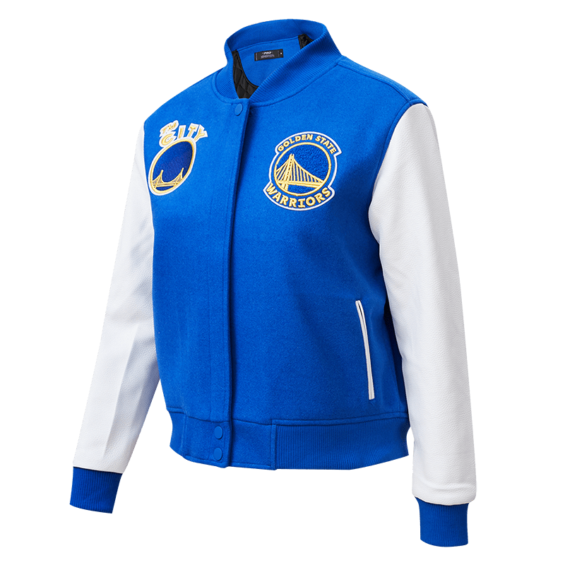 NBA GOLDEN STATE WARRIORS CLASSIC WOOL WOMEN'S VARSITY JACKET (ROYAL BLUE/WHITE)