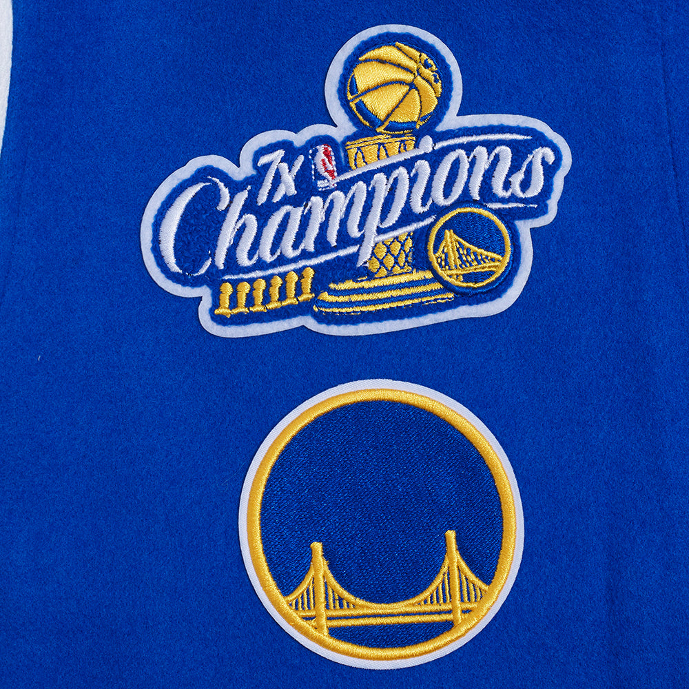 NBA GOLDEN STATE WARRIORS RETRO CLASSIC WOMEN'S RIB WOOL VARSITY JACKET (ROYAL BLUE/WHITE)