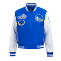 NBA GOLDEN STATE WARRIORS RETRO CLASSIC WOMEN'S RIB WOOL VARSITY JACKET (ROYAL BLUE/WHITE)
