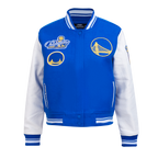 NBA GOLDEN STATE WARRIORS RETRO CLASSIC WOMEN'S RIB WOOL VARSITY JACKET (ROYAL BLUE/WHITE)