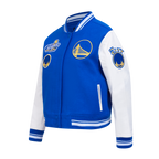 NBA GOLDEN STATE WARRIORS RETRO CLASSIC WOMEN'S RIB WOOL VARSITY JACKET (ROYAL BLUE/WHITE)