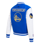 NBA GOLDEN STATE WARRIORS RETRO CLASSIC WOMEN'S RIB WOOL VARSITY JACKET (ROYAL BLUE/WHITE)