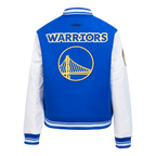 NBA GOLDEN STATE WARRIORS RETRO CLASSIC WOMEN'S RIB WOOL VARSITY JACKET (ROYAL BLUE/WHITE)