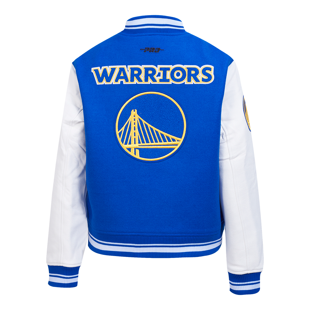NBA GOLDEN STATE WARRIORS RETRO CLASSIC WOMEN'S RIB WOOL VARSITY JACKET (ROYAL BLUE/WHITE)