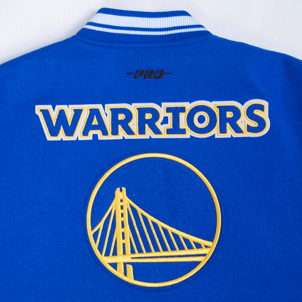 NBA GOLDEN STATE WARRIORS RETRO CLASSIC WOMEN'S RIB WOOL VARSITY JACKET (ROYAL BLUE/WHITE)