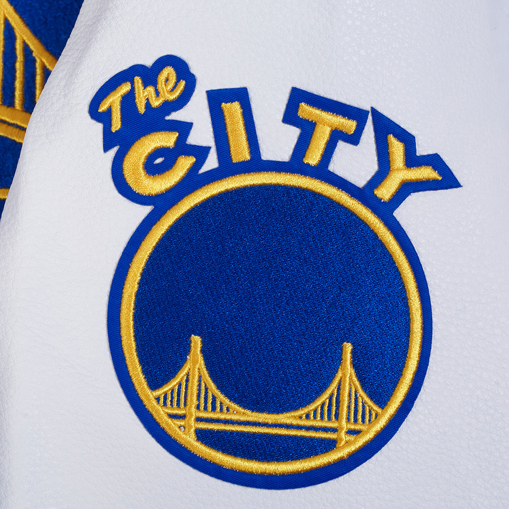 NBA GOLDEN STATE WARRIORS RETRO CLASSIC WOMEN'S RIB WOOL VARSITY JACKET (ROYAL BLUE/WHITE)