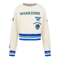 NBA GOLDEN STATE WARRIORS RETRO CLASSIC LITTLE GIRL'S RIB FLEECE CREWNECK (EGGSHELL/ROYAL BLUE)