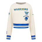 NBA GOLDEN STATE WARRIORS RETRO CLASSIC LITTLE GIRL'S RIB FLEECE CREWNECK (EGGSHELL/ROYAL BLUE)