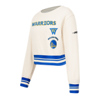 NBA GOLDEN STATE WARRIORS RETRO CLASSIC LITTLE GIRL'S RIB FLEECE CREWNECK (EGGSHELL/ROYAL BLUE)