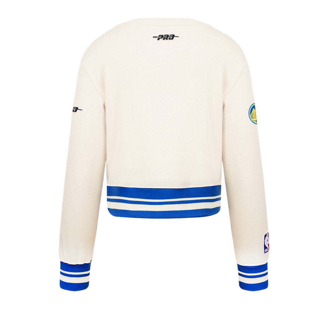 NBA GOLDEN STATE WARRIORS RETRO CLASSIC LITTLE GIRL'S RIB FLEECE CREWNECK (EGGSHELL/ROYAL BLUE)