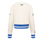 NBA GOLDEN STATE WARRIORS RETRO CLASSIC LITTLE GIRL'S RIB FLEECE CREWNECK (EGGSHELL/ROYAL BLUE)