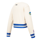 NBA GOLDEN STATE WARRIORS RETRO CLASSIC LITTLE GIRL'S RIB FLEECE CREWNECK (EGGSHELL/ROYAL BLUE)