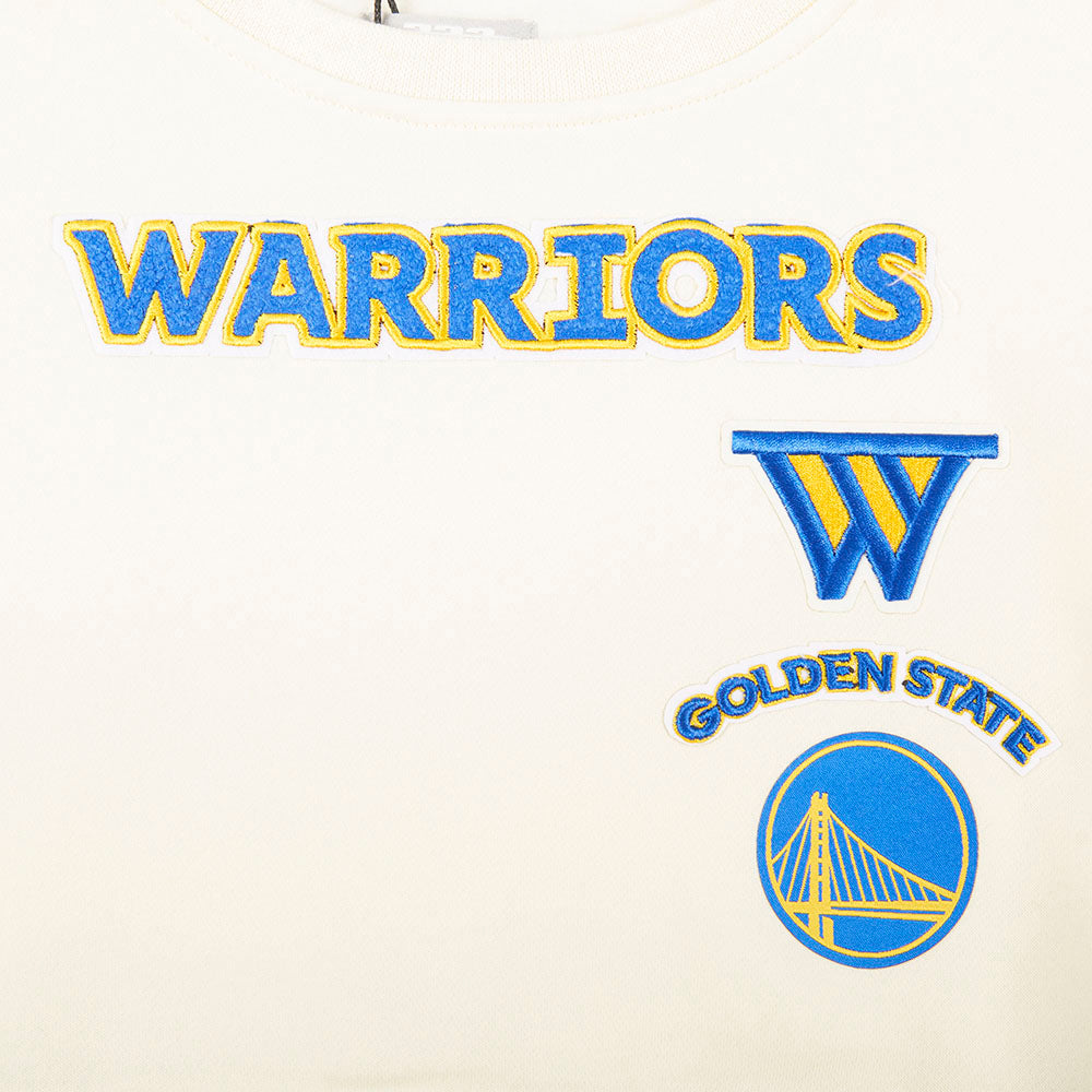 NBA GOLDEN STATE WARRIORS RETRO CLASSIC LITTLE GIRL'S RIB FLEECE CREWNECK (EGGSHELL/ROYAL BLUE)