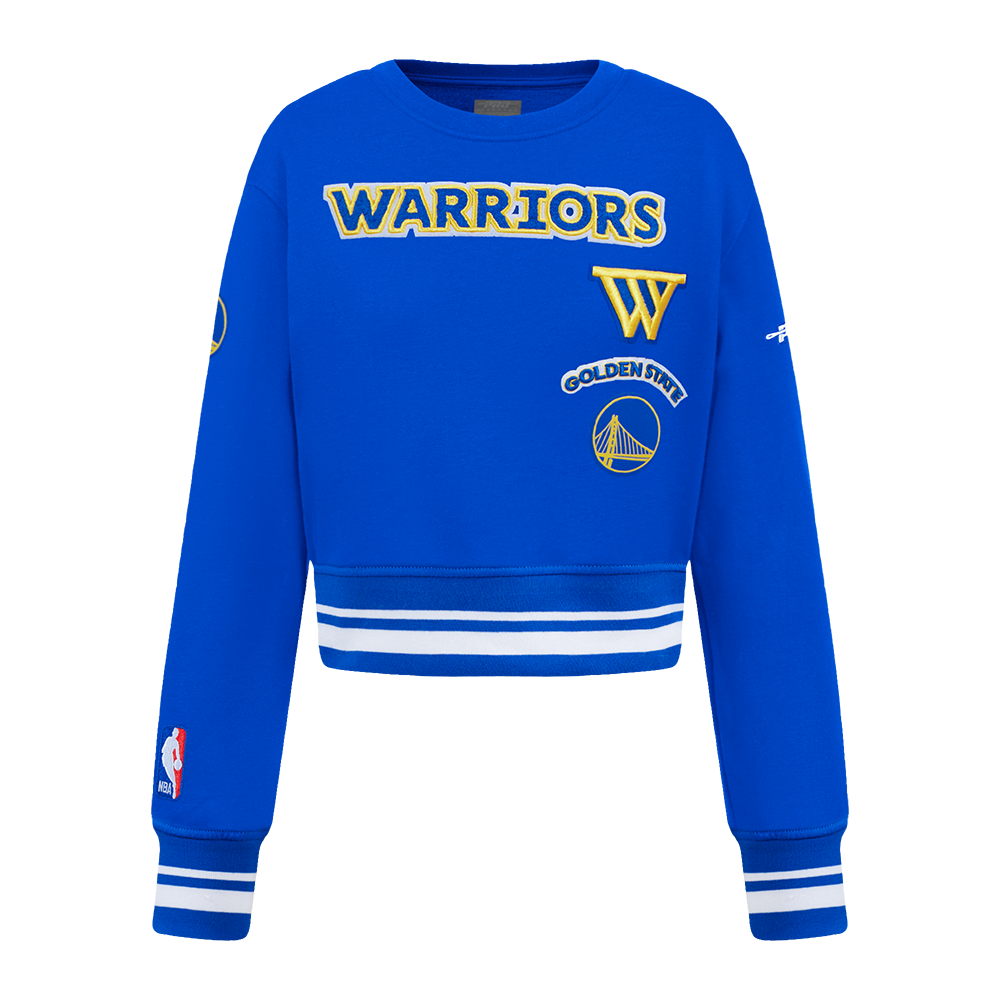 NBA GOLDEN STATE WARRIORS RETRO CLASSIC LITTLE GIRL'S RIB FLEECE CREWNECK (ROYAL BLUE)