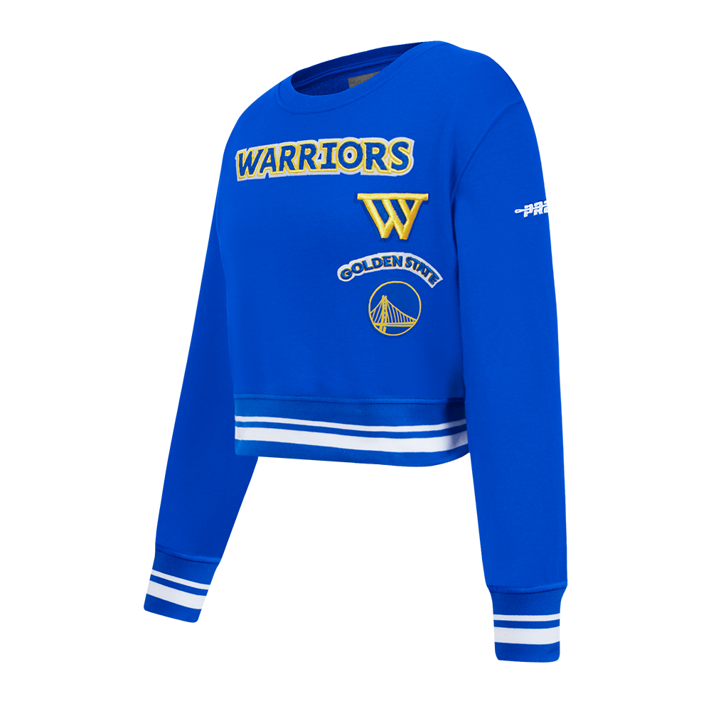 NBA GOLDEN STATE WARRIORS RETRO CLASSIC LITTLE GIRLS  RIB FLEECE CREWNECK (ROYAL BLUE)