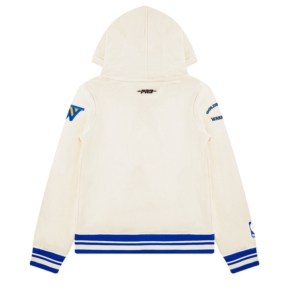 NBA GOLDEN STATE WARRIORS RETRO CLASSIC TODDLER BOYS RIB FLEECE PULLOVER HOODIE (EGGSHELL/ROYAL BLUE)