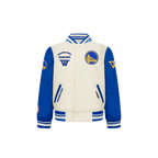 NBA GOLDEN STATE WARRIORS CLASSIC STUDIO TODDLER BOY'S VARSITY JACKET (EGGSHELL/ROYAL BLUE)