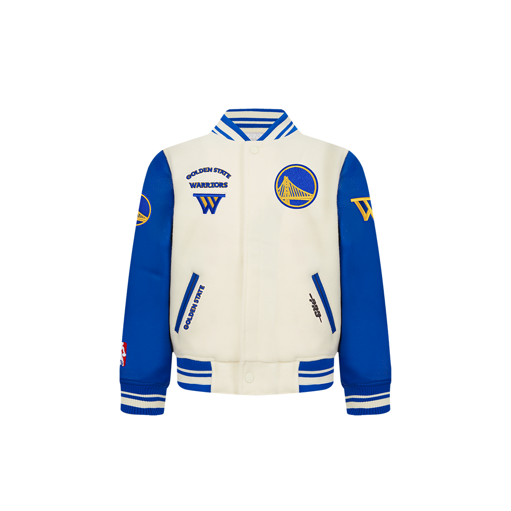 NBA GOLDEN STATE WARRIORS CLASSIC STUDIO BLOUSON COLLÉGIAL POUR GARÇON BAMBIN (COQUILLE D'ŒUF/BLEU ROYAL)