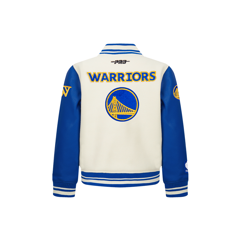 NBA GOLDEN STATE WARRIORS CLASSIC STUDIO TODDLER BOY'S VARSITY JACKET (EGGSHELL/ROYAL BLUE)