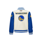 NBA GOLDEN STATE WARRIORS CLASSIC STUDIO TODDLER BOY'S VARSITY JACKET (EGGSHELL/ROYAL BLUE)