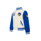 NBA GOLDEN STATE WARRIORS CLASSIC STUDIO TODDLER BOY'S VARSITY JACKET (EGGSHELL/ROYAL BLUE)