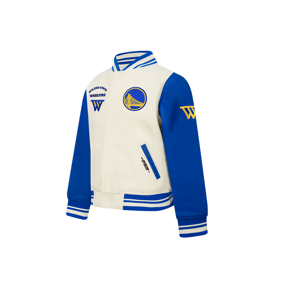 NBA GOLDEN STATE WARRIORS CLASSIC STUDIO TODDLER BOY'S VARSITY JACKET (EGGSHELL/ROYAL BLUE)