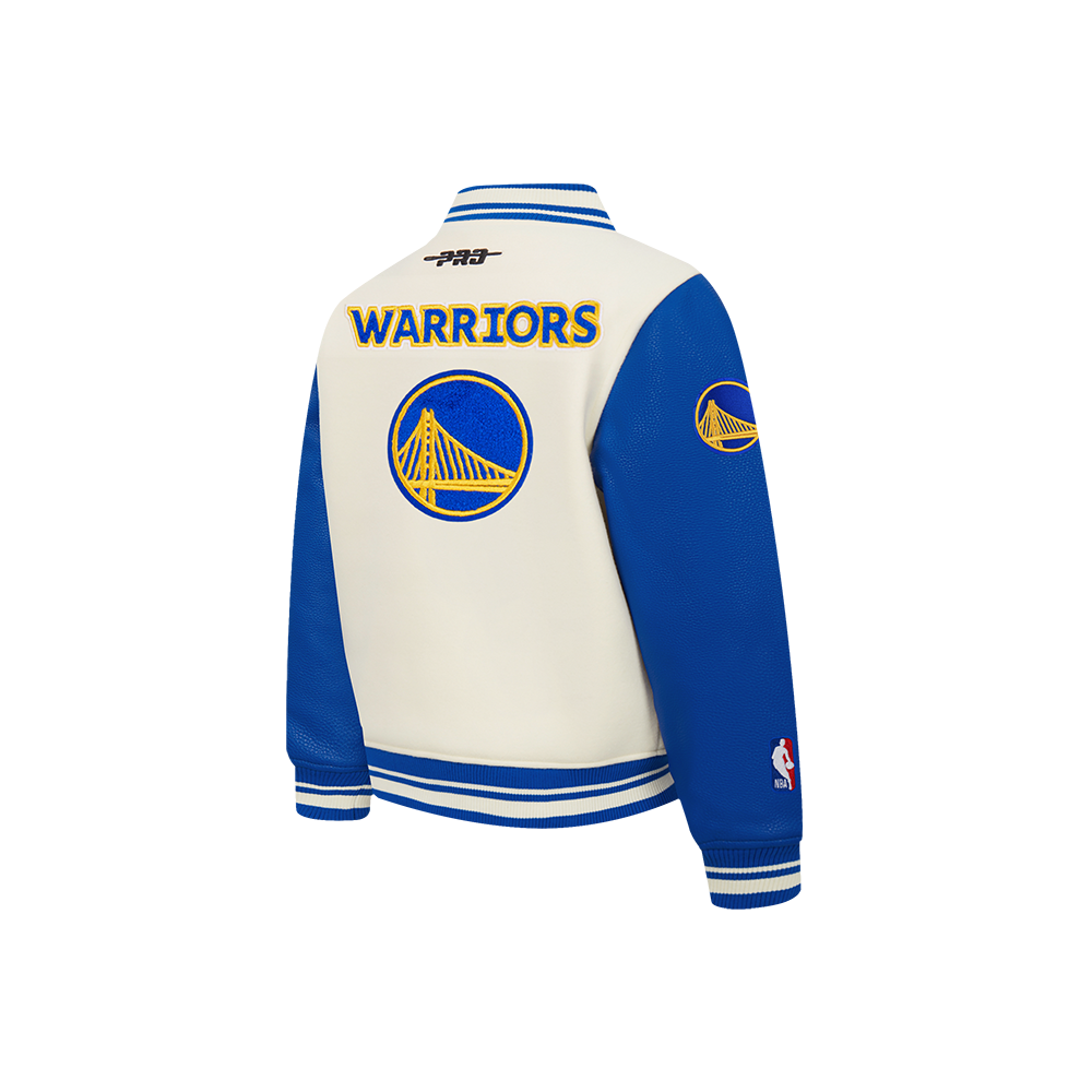 NBA GOLDEN STATE WARRIORS CLASSIC STUDIO TODDLER BOY'S VARSITY JACKET (EGGSHELL/ROYAL BLUE)