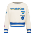 NBA GOLDEN STATE WARRIORS RETRO CLASSIC TODDLER GIRL'S RIB FLEECE CREWNECK (EGGSHELL/ROYAL BLUE)