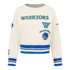 NBA GOLDEN STATE WARRIORS RETRO CLASSIC TODDLER GIRL'S RIB FLEECE CREWNECK (EGGSHELL/ROYAL BLUE)