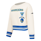 NBA GOLDEN STATE WARRIORS RETRO CLASSIC TODDLER GIRL'S RIB FLEECE CREWNECK (EGGSHELL/ROYAL BLUE)