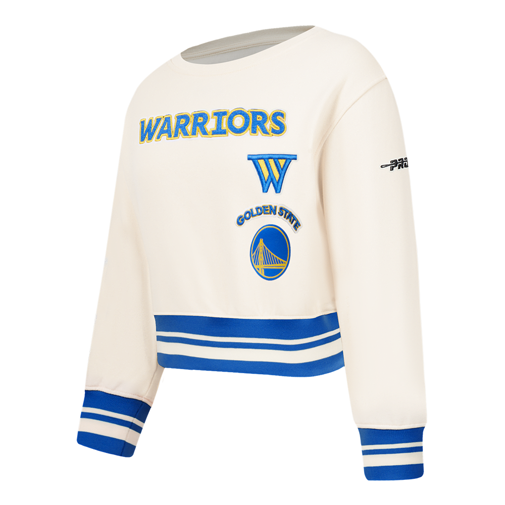 NBA GOLDEN STATE WARRIORS RETRO CLASSIC TODDLER GIRL'S RIB FLEECE CREWNECK (EGGSHELL/ROYAL BLUE)