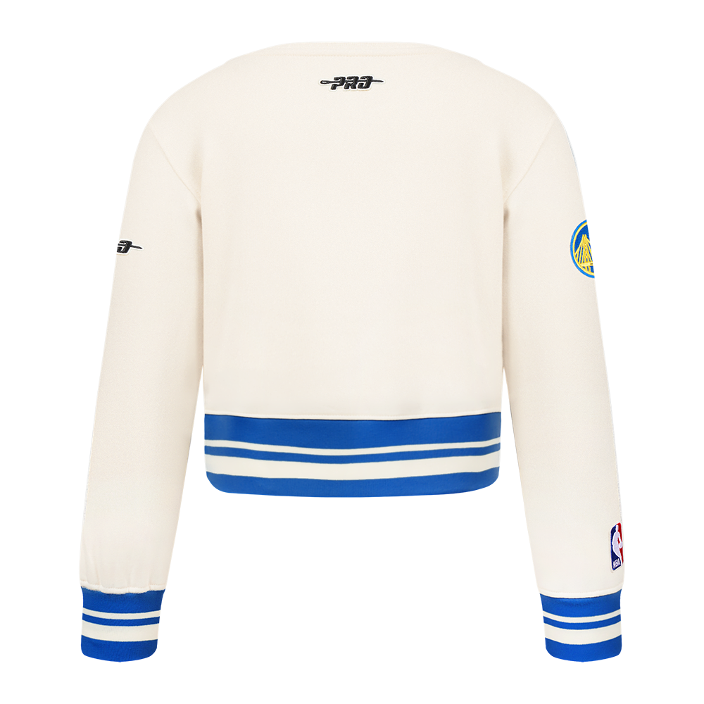 NBA GOLDEN STATE WARRIORS RETRO CLASSIC TODDLER GIRL'S RIB FLEECE CREWNECK (EGGSHELL/ROYAL BLUE)