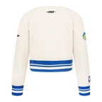 NBA GOLDEN STATE WARRIORS RETRO CLASSIC TODDLER GIRL'S RIB FLEECE CREWNECK (EGGSHELL/ROYAL BLUE)