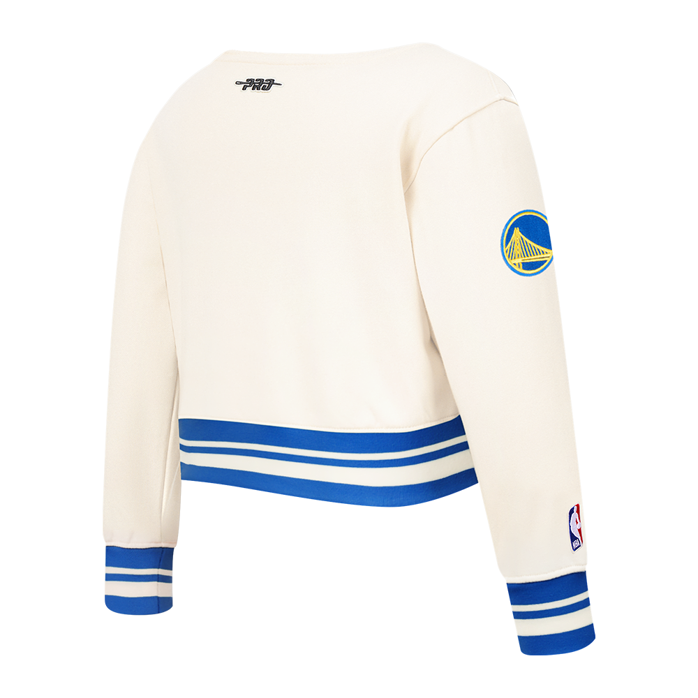 NBA GOLDEN STATE WARRIORS RETRO CLASSIC TODDLER GIRL'S RIB FLEECE CREWNECK (EGGSHELL/ROYAL BLUE)